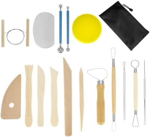 QWORK 17 Pcs Pottery Clay Sculpting Tools Set with Zipper Storage Bag by QWORK