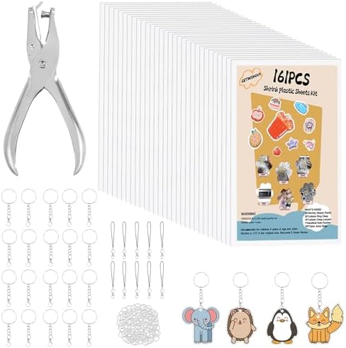 161 Pcs Shrink Paper Keychain Kit,30 Shrink Plastic Sheets for Kids by CRTWDMAN