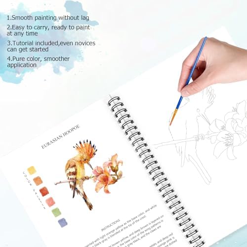 Watercolor Workbooks for Adults Beginners & Teens, 16 Colors 15 Beautiful Paintings, Pre-Outlined Designs, Easy Watercolor Art Book（Without Palette Bird） - Image 4