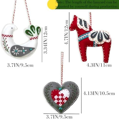 2024 Three Scandinavian Felt Ornaments Kit Hand Embroidery Christmas Ornaments Kit with DIY Material Package for Beginners Adults, 2025 Christmas 3D Novice Embroidery Needlepoint Starter Kit (B) - Image 5