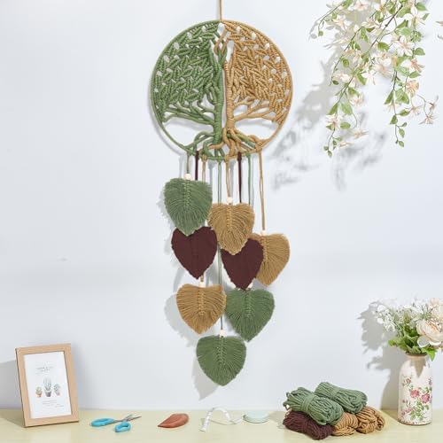 ACRNIGHEET DIY Macrame Kit for Adults Beginners Handmade Leaves Tree of Life DIY Boho Macrame Wall Hanging Ornaments with Macrame Supplies Wall Hanging Kit for Home Decor Craft Gifts(Coffee Series) - Image 5