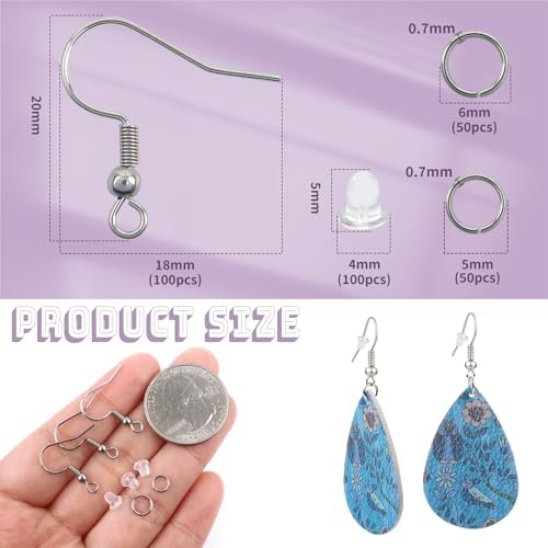 TOAOB 300pcs Stainless Steel Earring Hooks Silver Making Kit - Image 2
