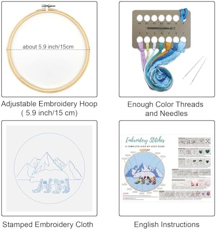 Louise Maelys Glacial Polar Bear and Flowers Embroidery Kit DIY Craft - Image 2