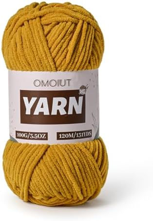 Plush Chenille Chunky Crochet Yarn - Baby Yarn for Crocheting Soft - Velvet Yarns Knitting for Blankets Crafts - Fluffy Amigurumi Yarns 100g / 131yd (Turmeric) by OMoiut