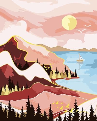 Yunnuo Paint by Numbers Kit for Adults Beginner, Abstract Landscape Adults' Paint-by-Number Kits, DIY Lake Scenery Oil Painting Acrylic Paints for Home Wall Art Decor(Mountain &Tree, 16 x 20 in) by Yunnuo-premiumdiyartpaintingkits