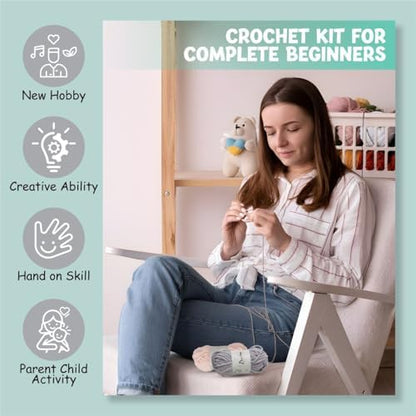 Hat Beanie Crochet Kit, Crochet Kit for Beginners, Step-by-Step Video Tutorials and Detailed Instruction, Complete DIY Learn to Crochet, Crochet Starter Kit with Yarn Hook All Accessories, Cat Ear Hat - Image 3