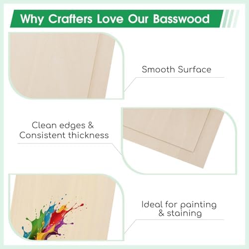 12 Pack Basswood Sheets 4"×4"×7/64" Unfinished Plywood Sheet - Image 3