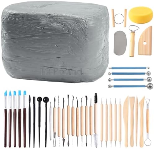 ReArt Natural Air-Dry Modeling Clay - 10LBs with 40 Pcs Pottery Sculpting Tool Set, All-Purpose Clay (Gray) by ReArt