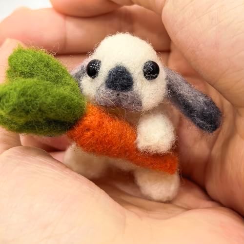 DIY Needle Felting Kit Cute Gray Lop-Eared Bunny Holding Carrot – Needle Felting Starter Kit with Fiber Roving, Needles, Felting Pad & Instructions | Felted Rabbit Kit for Beginners Adults by FaceNFace
