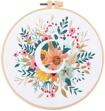 IUHUI Embroidery Kit for Beginners Adults - 26 Floral Letters Easy Patterns, DIY Hand Stitching Embroidery Set with Hoop (Flower and Grass Letter C) by Unknown