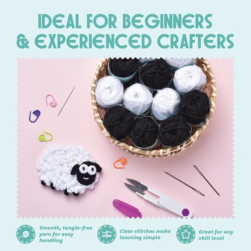 Mira Handcrafts Crochet Set for Beginners – 264 Yards Soft, Premium Acrylic Yarn for Crocheting – 12 Black and White 10g Skeins – Strong, Lightweight Yarn for Knitting and DIY Crafts for Kids & Adults - Image 5