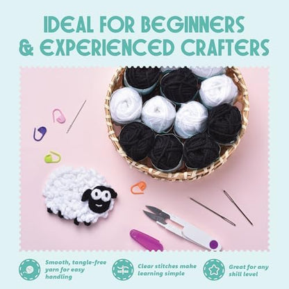 Mira Handcrafts Crochet Set for Beginners – 264 Yards Soft, Premium Acrylic Yarn for Crocheting – 12 Black and White 10g Skeins – Strong, Lightweight Yarn for Knitting and DIY Crafts for Kids & Adults - Image 5