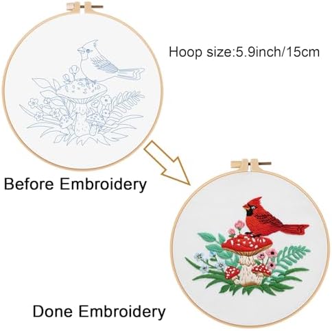 Louise Maelys Cardinal Mushroom Embroidery Kit for Beginners DIY Craft - Image 3