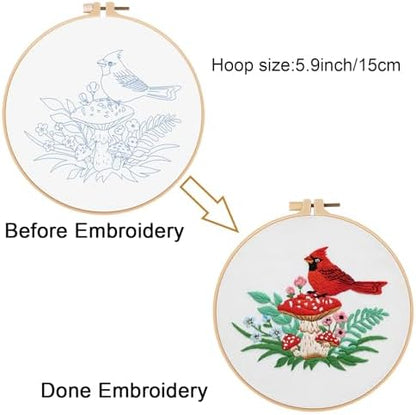 Louise Maelys Cardinal Mushroom Embroidery Kit for Beginners DIY Craft - Image 3