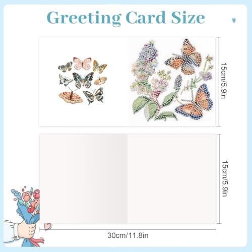jinglinhh 12pcs Diamond Art Painting Butterfly Among Flowers Greeting Cards with Envelopes, DIY Card Making Kits for Adults, Diamond Art Christmas Cards for Birthday Holiday Gifts - Image 2