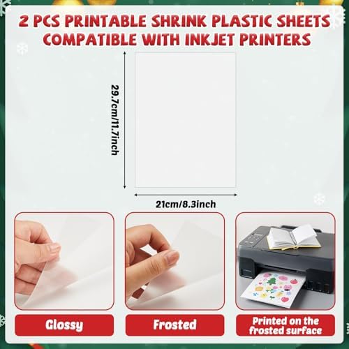 231Pcs Christmas Heat Shrink Plastic Sheet Kit Includes Shrinking Film Art Paper, Hole Punch, Keychains, Ear Hooks, Jump Rings, Tassels, DIY Heat Shrink Art Kit for Adults Creative Craft Marking - Image 3