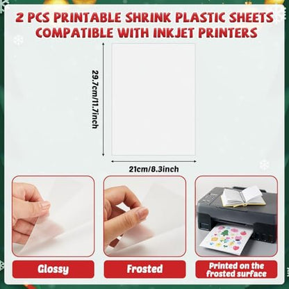 231Pcs Christmas Heat Shrink Plastic Sheet Kit Includes Shrinking Film Art Paper, Hole Punch, Keychains, Ear Hooks, Jump Rings, Tassels, DIY Heat Shrink Art Kit for Adults Creative Craft Marking - Image 3