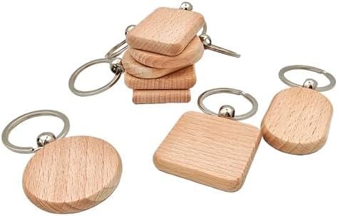 50PCS Wood Engraving Blanks Key Chain，Wood Keychain Blanks，Assorted Unfinished Wooden Key Tag Key Ring for DIY Gift Crafts Christmas Ornaments Laser (50) - Image 6