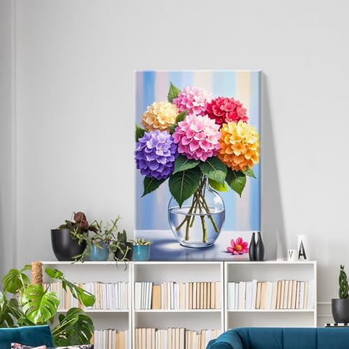 ATDMS Paint by Numbers Kit for Adults Flowers Paint by Number with Frame Hydrangea Paint by Number with Easel DIY Floral Oil Painting by Numbers for Gift Home Wall Decor 8x12 Inch - Image 2