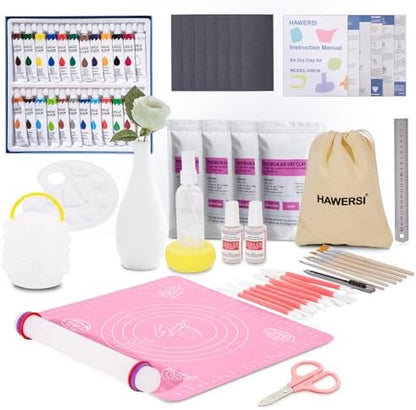 HAWERSI Air Dry Clay Kit for Adults,66 Pcs Beginners Pottery Kit Includes 4.4Lbs Air Dry Clay,Tools, Paints,Brushes,Gloss Varnish,Sand Papers,Non-Stick Rolling Pin,Storage Bag,Christmas Gift by HAWERSI