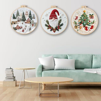 Ohcol 3 Sets Christmas Embroidery Kit,Cross Stitch Kits for Beginners,Needlepoint Kits for Adults with Easy Floral Pattern Hand Crafts,Hoop,Needle - Image 6