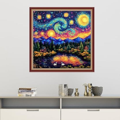Dooxvey Cross Stitch Kits for Adults Beginners,Full Range of Cross-Stitch Stamped Kits Needlepoint Kits for Beginners Embroidery Kits 11CT Cross Stitch Patterns-Van Gogh's Starry Night Home 18x18 inch - Image 2