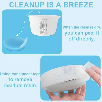 Creahaus Silicone Measuring Cups Tool Kit, Easy to Read 600ML Silicone Mixing Bowl with 100ML Resin Mixing Cup, Easy Clean Reusable Epoxy Resin Supplies with Stir Sticks, Pipettes - Image 5