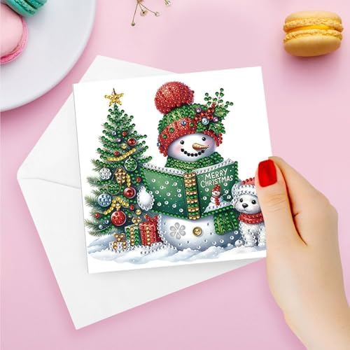 DIY Diamond Greeting Cards Set Christmas, 5D DIY Diamond Art Painting Greeting Card, DIY Christmas Card Making Kits for Family Friends Handmade Gift-#34-Snowman Deer - Image 3
