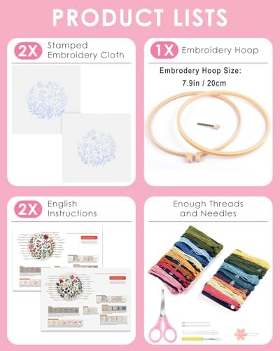 TINDTOP Embroidery Kit for Adult, Owl Embroidery Kit for Beginners Include Embroidery Cloth Hoops Threads for Craft Lover Hand Stitch with Embroidery Skill Techniques (Florals) - Image 2