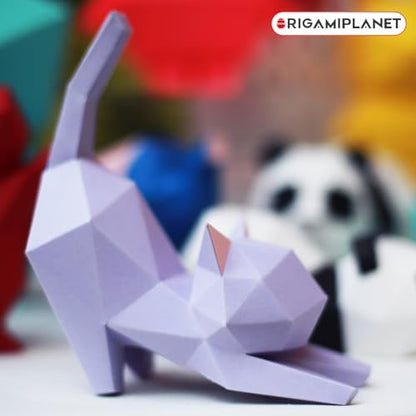 3D Origami Paper Craft Kit, Yoga Kitten Cute DIY Pre-Cut Animal Papercraft Model for Beginners, Fun Handmade Home Decoration Gift for Adults & Teens-Purple - Image 4