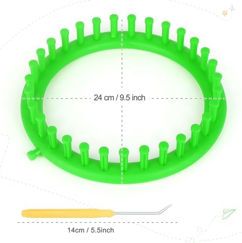 Katech Round Knitting Looms Set 24 cm Diameter Green Plastic Weaving Looms Scarf Hats Making Tools DIY Crocheting Handmade Craft Kit with a Crochet Hook and Needle for Knitting Lovers (Green) - Image 5