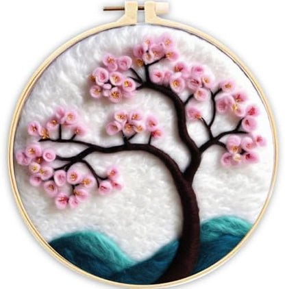 CaptainCrafts Needle Felting Kit, Wool Felt Supplies, Embroidery Hoops, Wool Painting Tools Needle Felting Starter Kit for DIY Decoration (Lush Peach Trees) by CaptainCrafts