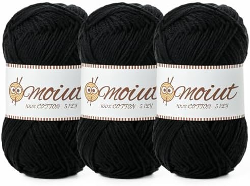 3 Pack Cotton Yarn for Crocheting, Baby Yarn for Crocheting Soft, 393yds / 5.29oz Fluffy Amigurumi Crochet Yarn, 5 Ply 100% Milk Cotton Yarn for Puzzle、Socks、Clothes(3 Black) by OMoiut