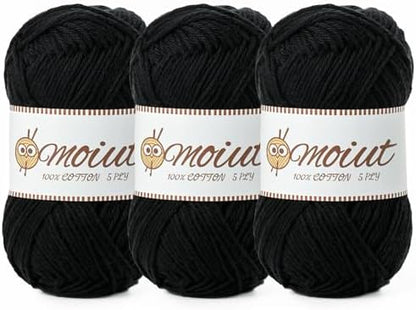 3 Pack Cotton Yarn for Crocheting, Baby Yarn for Crocheting Soft, 393yds / 5.29oz Fluffy Amigurumi Crochet Yarn, 5 Ply 100% Milk Cotton Yarn for Puzzle、Socks、Clothes(3 Black) by OMoiut