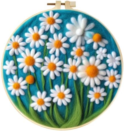 CaptainCrafts Needle Felting Kit, Wool Felt Supplies, Embroidery Hoops, Wool Painting Tools Needle Felting Starter Kit for DIY Decoration (Little Chrysanthemum) by CaptainCrafts