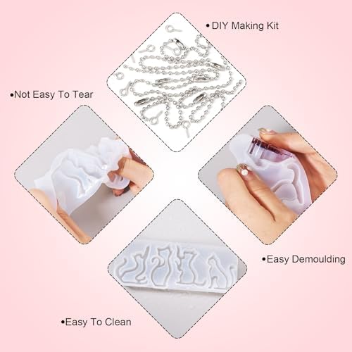 1Pcs Cat Shape Silicone Molds Cute Cat Kitten Keychain Resin Molds Pet Kitten Cabochons Silicone Mold with 15pcs Bails and 15pcs Jump Rings for DIY Earrings Keychain Jewelry Making Supplies - Image 4