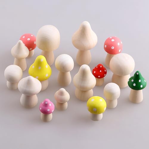 23 Pcs Unfinished Wooden Mushroom Craft Kit with 2 Brushes 9 Sizes - Image 4