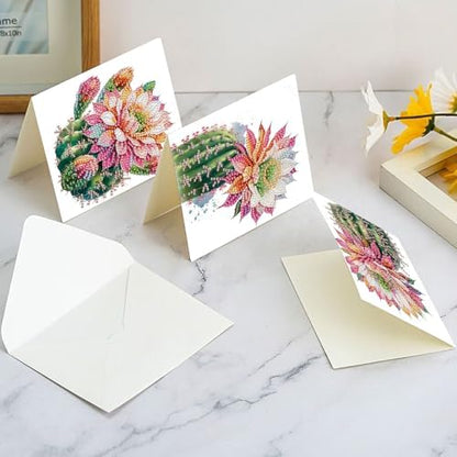 Tontut 6pcs Diamond Art Painting Kit Greeting Card, Cactus Flower 5D DIY Diamond Handmade Holiday Glitter Greeting Card with Envelope, Holiday Gift Congratulation - Image 7