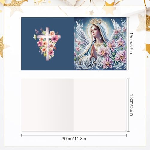 jinglinhh 6pcs Holy Mother Jesus Flowers Diamond Art Painting Greeting Cards with Envelopes, DIY Card Making Kits for Adults, Diamond Art Postcards Holiday Cards Craft Gifts - Image 2