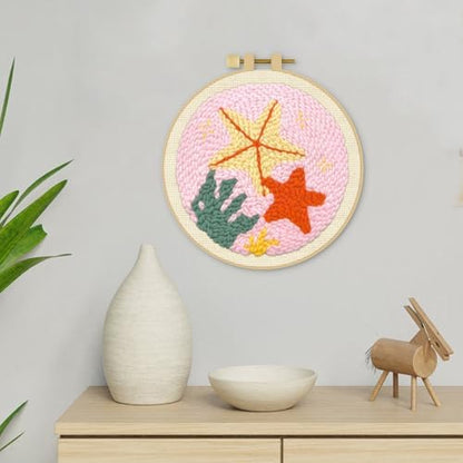 ERKOON Punch Needle Kit Adults Beginners, DIY Easy Sea Animals Embroidery Set for Starter Art Craft, Needling Punch Project with Patterns, Tools, Yarns, Hoop, Instruction (Starfish) - Image 7