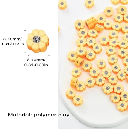 100pcs Yellow Sunflower Polymer Clay 10mm Spacer Beads for Women Jewelry Making DIY Bracelet Necklace Hair Clip (Sunflower) - Image 4