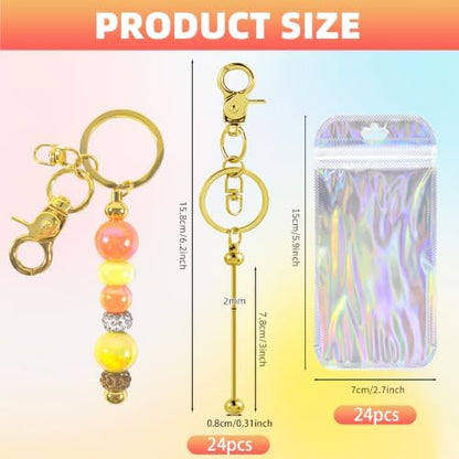 48 Pcs Beadable Keychains Bars bulk - 24 Gold & Silver DIY Metal Beaded Keychain Making Kit + 24 Bags Included, Bead Keychain Supplies,Blank Key Chain, Perfect for Women, Men, Birthday Gift - Image 2