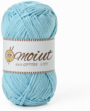 Cotton Yarn for Crocheting, Baby Yarn for Crocheting Soft, 131yds / 1.76oz Fluffy Amigurumi Crochet Yarn, 5 Ply 100% Milk Cotton Yarn for Puzzle、Socks、Clothes(Sky Blue) by OMoiut