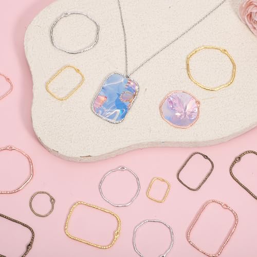 48 Pcs Alloy Open Back Bezel Pendants, 6 Styles Hollow Frame Pendants Ring for Resin Jewelry Making - Image 2