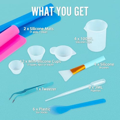 SWIGRANCE Epoxy Resin Mixing Tools Kit 36Pcs, Reusable Soft Silicone Tools, Includes A3 Non-Stick Silicone Mat, Measuring Cups, Dropper Pipettes, Stir Sticks, Brushes, Resin Casting DIY Jewelry Making - Image 2