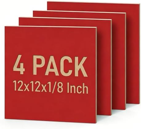 4 Pack Red Basswood Sheets for Crafts, 12"x12"x1/8" (3mm) Unfinished Plywood for Laser Cutting & Engraving, DIY Ornaments & Architectural Models by Creatorally