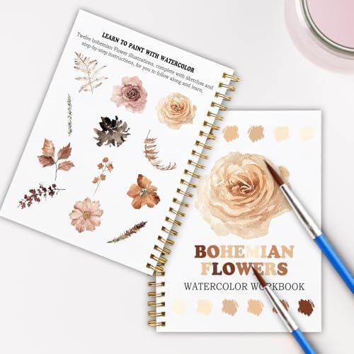12 Boho Flower Patterns Watercolor Set, Bohemian Floral Painting Book for Beginners, Stress Relief Art Gift for Women, Relaxing DIY Workbook - Image 6