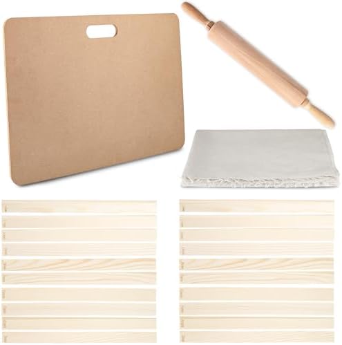 23 Pcs Pottery Tool Kit with Clay Rolling Pin 10 Size Thickness Guides Linen Tablecloth Wooden Pottery Board for Ceramic Clay Making by Unknown