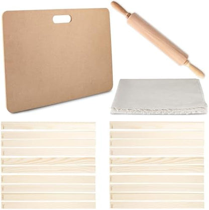 23 Pcs Pottery Tool Kit with Clay Rolling Pin 10 Size Thickness Guides Linen Tablecloth Wooden Pottery Board for Ceramic Clay Making by Unknown