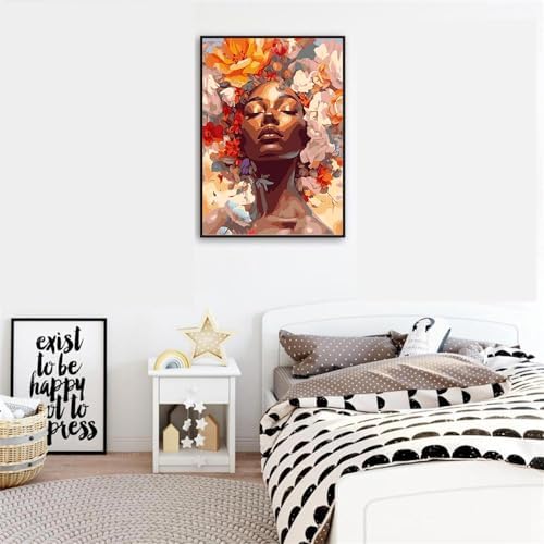 Clendo DIY African Woman Paint by Numbers for Adults Canvas, Flowers and Girl Paint by Number Kits on Canvas - Oil Painting Kits Arts and Crafts for Home Decor 16x20 inch(Without Frame) - Image 5